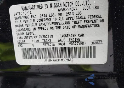 2015 Infiniti Q50 Sport z USA, uszkodzony, nr VIN JN1BV7AR1FM392619